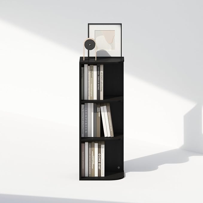 Furinno Reed Corner Shelf, 3-Tier Corner Bookshelf, Book Shelf, Corner Shelves, Storage Rack, for Organization and Storage, Home Office, Living Room, Blackwood