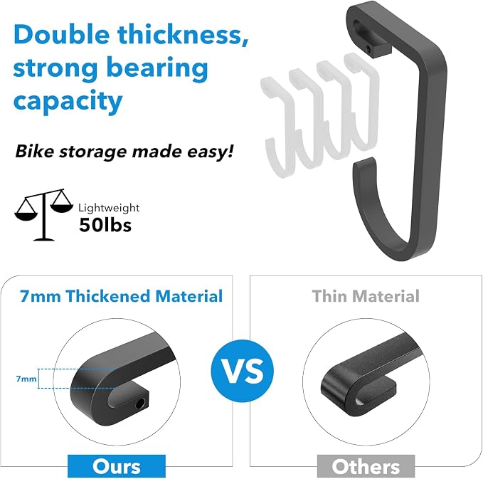 bussdis Thickened Bike Hooks for Garage Ceiling Rack: Heavy Duty Overhead Storage Rack Hook for Bicycle, Hold 50 lb, Safe Rack Bike Hanger, Metal, 4 Pack