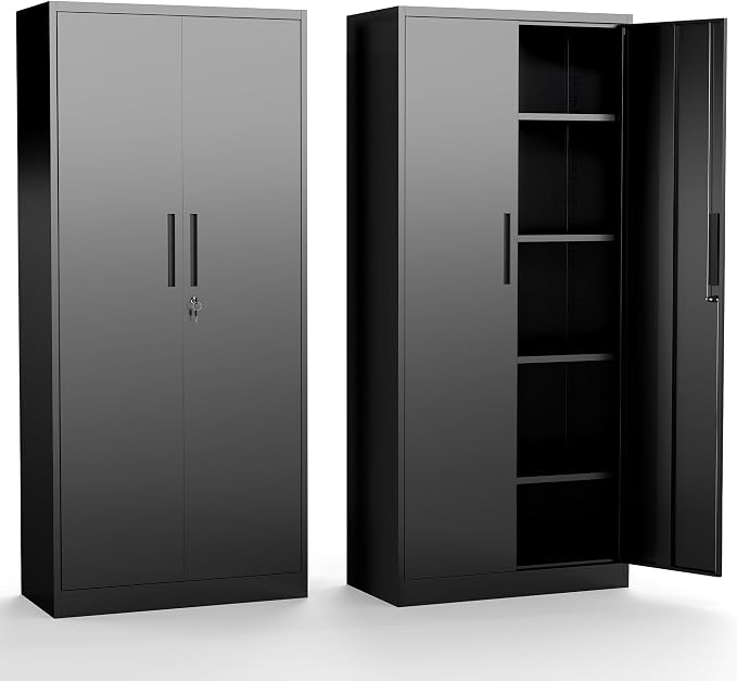 Metal Storage Cabinet, 71" Steel Garage Storage Cabinets with Lock | Locking Tool Cabinet with Doors and Adjustable Shelves Utility Cabinets for Garage,Bathroom,Kitchen,Home Office,School,Shop