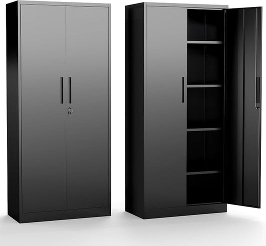 Metal Storage Cabinet, 71" Steel Garage Storage Cabinets with Lock | Locking Tool Cabinet with Doors and Adjustable Shelves Utility Cabinets for Garage,Bathroom,Kitchen,Home Office,School,Shop