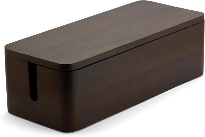 Cable Management Box – Power Strip Organizer – Desk Cord Organizer to Hide Wires & Chargers – Cable Storage Box for Home, Office Desk & Floor Cable Organization (Dark Walnut)