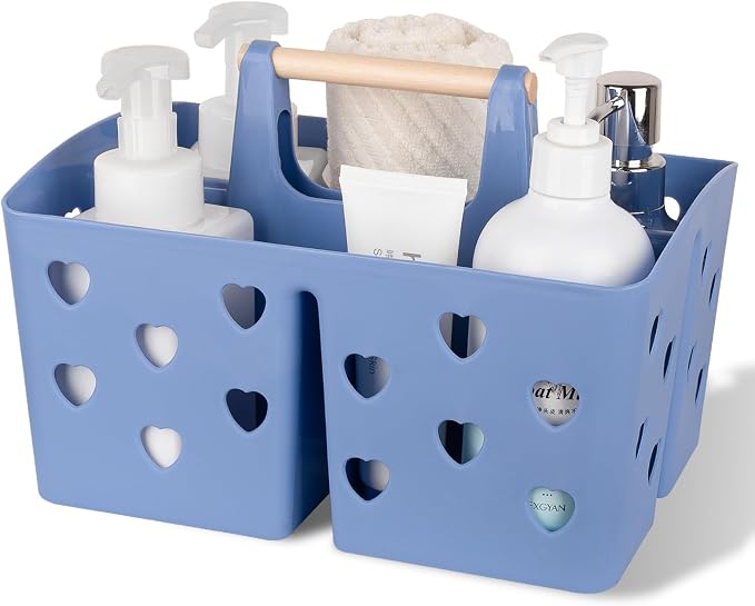 Portable Shower Caddy Plastic Shower Basket Organizer with Handle Dark Blue | Divided Bathroom Caddy Storage Cleanning Caddy Tote for College, Dorm Room, Kitchen
