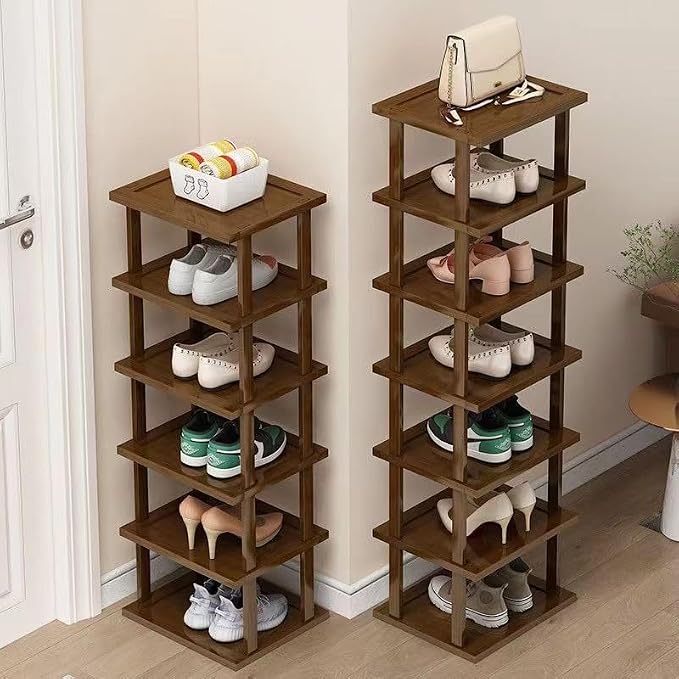 AFOORD Vertical Shoe Rack-Tall Narrow Shoe Rack Organizer for Small Spaces,12Tier Bamboo Shoen Shelf for Entryway,Closet,Corner,Doorway,Skinny Shoe Shelf Space Saving Shoe storage,Free Stackable DIY