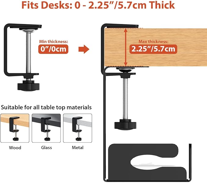 Univivi Under Desk Cable Management Tray, Cable Management, 32 inch, Black | Durable Steel Material, Under Desk Cable Tray with No-Drill C-Clamp and Screw Mount, Wire Management for Office/Home