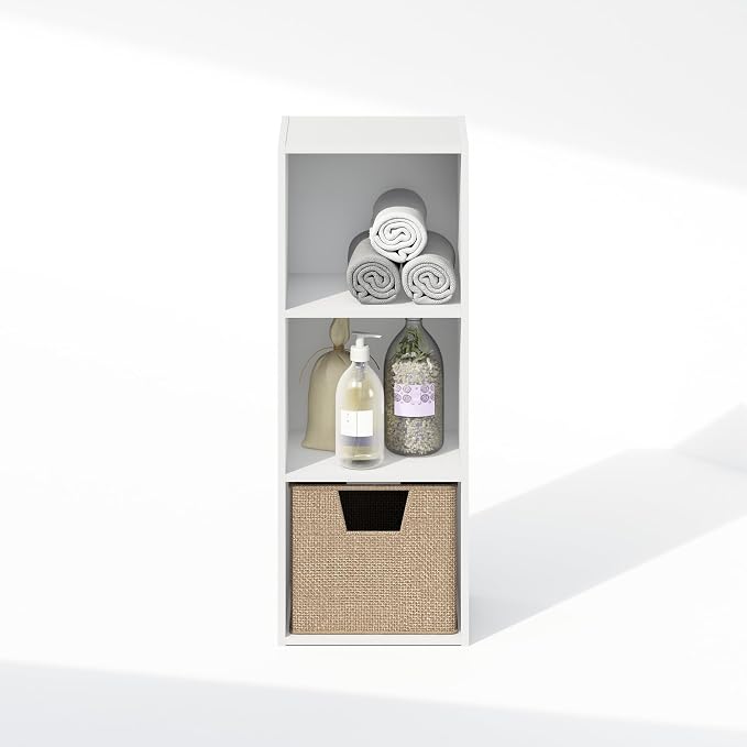 Furinno Reed Closet Organizers and Storage, 3-Tier Closet Organizer, Open Shelf Closet Storage, for Wardrobe, Bedroom, Living Room, White