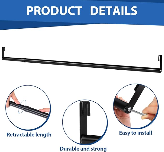 Expandable Closet Rod for Wire Shelf Hanging Clothes Adjustable Heavy Duty Closet Hanging Rod Extender Heavy Duty Hanger Bar Metal Poles for Wardrobes Hanger, 1 Pack(36-60 Inch,Black)