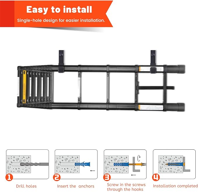 4 Pack Garage Storage Hooks, 4 Inch Wall Mount Ladder Hangers | Heavy Duty Wall Hooks, Utility Steel Ladder Hooks for Hanging Shed Tools, Ropes, Garden Hoses, Shovel, Bulk Items | 88 Lbs
