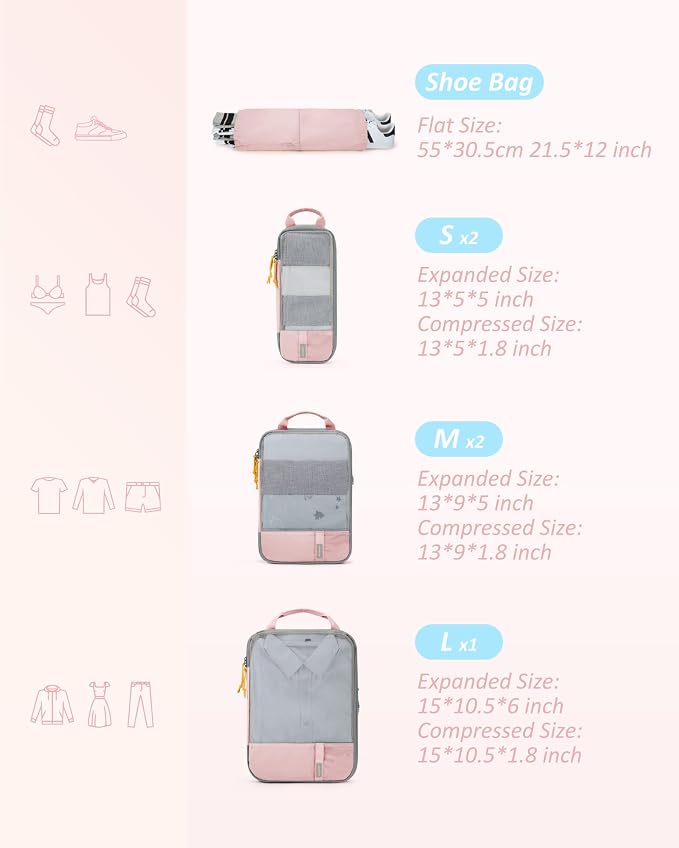 BAGSMART Compression Packing Cubes for Travel Essentials | 14 Set /6 Set /4 Set/2 Set, Lightweight, Durable