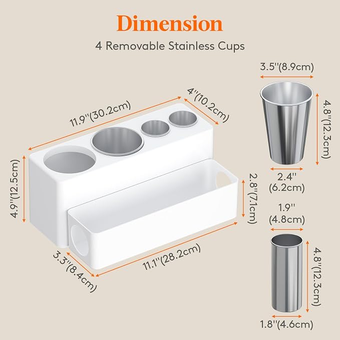 Lifewit Hair Tool Organizer Dryer Holder Countertop with 4 Cups, White | 4 Stainless cups Tools Organizer, Acrylic body Hair Product Storage for Curling Iron, Brush, Straightener, Bathroom