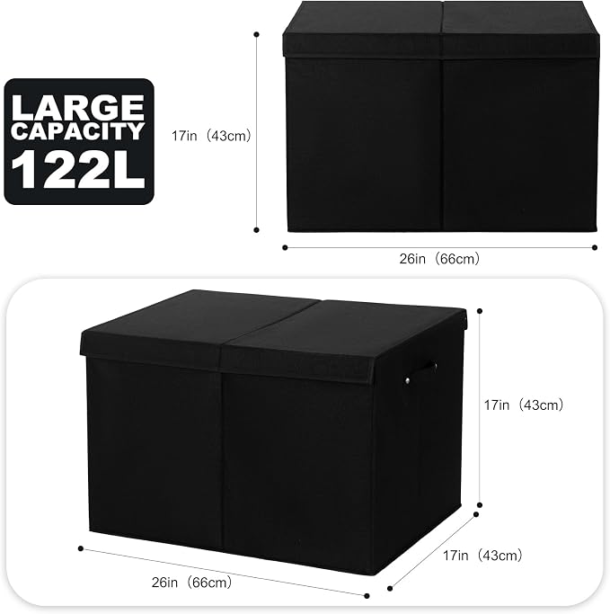 Large Toy Box Chest Storage with Flip-Top Lid, Kids Toy Storage Bin Boxes | Toy Chest with with Removable Divider for Kids, Boys, Girls, Nursery, Living Room, Bedroom, 26"x17" x17" (Linen Black)