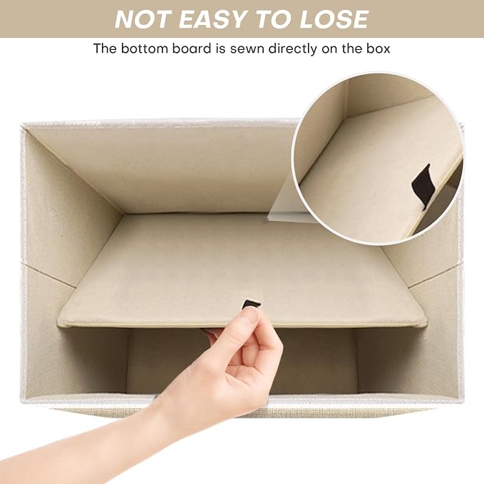 Bagnizer Large 42 Quarts Fabric Storage Bins with Lids [2-Pack] Linen Collapsible Foldable Baskets, Closet Organizer Containers boxes with Handles for Home Office (16.7 x 12 x 12, Beige & White)
