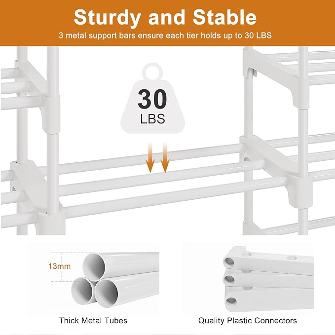 WOWLIVE 9 Tier 3-Column Shoe Rack, 50-55 Pairs Stackable White | 50in long for larger entryways. Removable shelves fit tall boots. Split into multiple units for garage/closet.