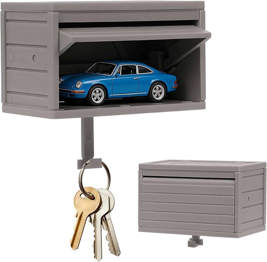 Car Garage Key Holder for Wall, Small Cars Garage Key Holders with Opening Door (Grey)