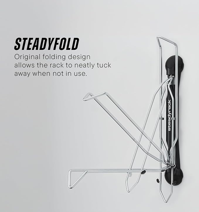 Steadyrack Fat Bike Wall Mount, Vertical Storage for 2.8 to 4.5 in Tires | Holds fat bikes and fat e-bikes without fenders. Roll-in, no lifting, folds flat, chrome-plated steel for garage use.