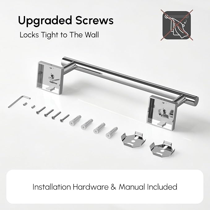 Polished Chrome Hand Towel Bar, 9 Inch Towel Racks for Bathroom | Thicken 304 Stainless Steel Towel Holder with Square Base, Towel Rod Wall Mounted, Modern Home Decor (Total Length 11 Inch)
