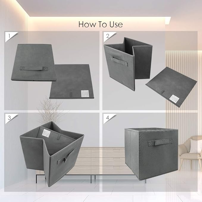 EBIGIC Storage Cubes Collapsible fabric Storage bins,cube storage organizer 10.5 * 10.5 * 11 inch,For home and office Collapsible Closet Shelf Organizers, Drawer Organizers(Grey)
