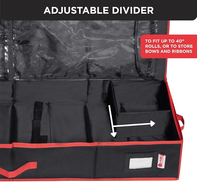 HOLDN’ STORAGE Premium Wrapping Paper Storage Container, Black | Durable 600D Tear-Proof, Fits 27 Rolls Gift Wrap, Extra Pockets for Ribbons & Bows, Underbed Storage
