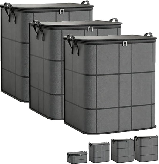 Spacious Moving Storage Bin, Zippered Organizer,XXL Foldable Storage Bags (3PCS, X-Large)