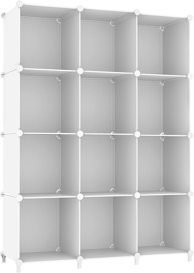 AWTATOS 12 Cube Storage Organizer, Closet Organizer Storage Shelves, White | Portable Closet Organizers, DIY Stackable Storage Cubes Shelves Bookshelf, Plastic Clothes Shelving for Home, Bedroom