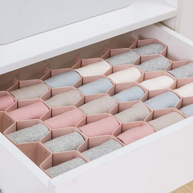 Drawer Divider Organizer Adjustable DIY Grid Honeycomb Drawer Divider for Underwear Belt Scarf Socks Pink