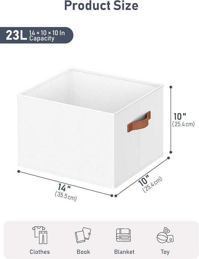 4 Pack Large Closet Storage Baskets Bins for Shelves, Collapsible Fabric Closet Organizers and Storage with Polyester Handles, Decorative Baskets for Organizing Clothes, Towels, Linen Closet 14"x10"