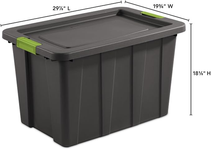 Sterilite Latching Tuff1 Tote Containers w/Lids, 30 Gallon, 12-Pack | Flat Gray, Large Plastic Storage Bins - Heavy-Duty Stackable Organizer Boxes for Home, Office, Basement, Closet, & Garage