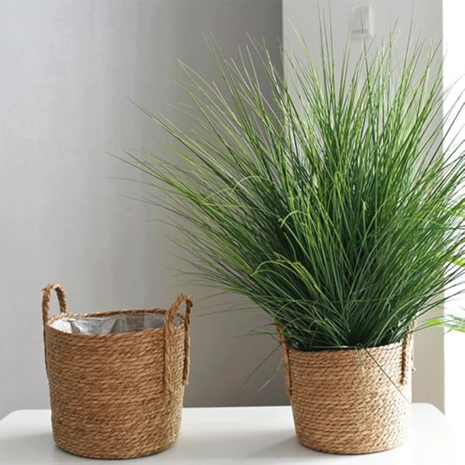 Hand Woven Seagrass Storage Basket Flower Baskets Plant Pot Succulent Organizer For Home Living Room Decorate Landscape Handmade(Natural,7.87''X7.87'')