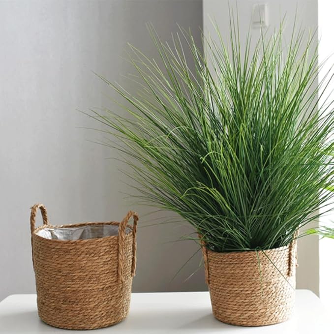 Hand Woven Seagrass Storage Basket Flower Baskets Plant Pot Succulent Organizer For Home Living Room Decorate Landscape Handmade(Natural,11.81''X10.63'')