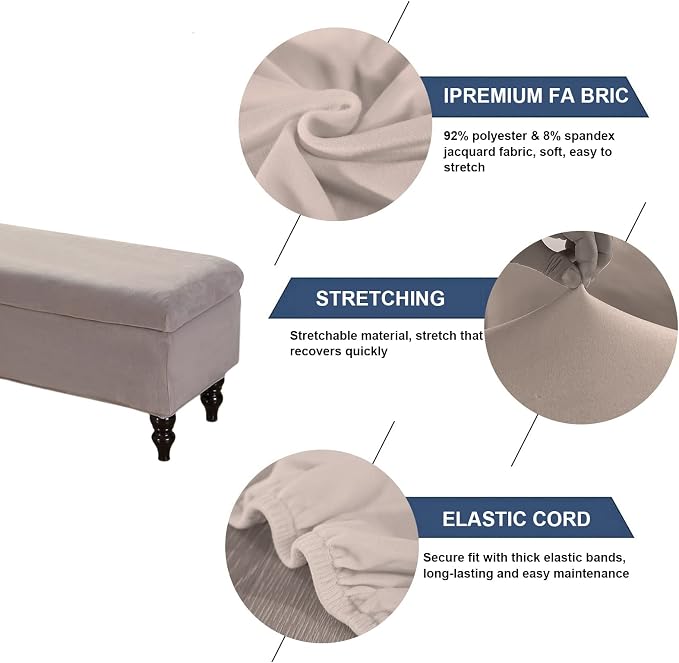 FUANGUI Ottoman Cover Slipcovers Rectangular Folding Stretch | Storage Bench Footrest Sofa Stool Covers Footstool Protector with Elastic Bottom, Removable Washable,Large