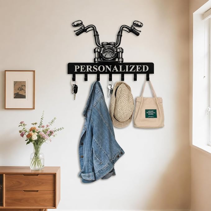 Personalized Key Rack Wall Mount, Custom Motorcycle Key Holder for Wall, Motorcycle Key Organizer with Free Hardware, Metal Key Rack for Biker Decor, Garage Wall Hooks and Rider Gifts