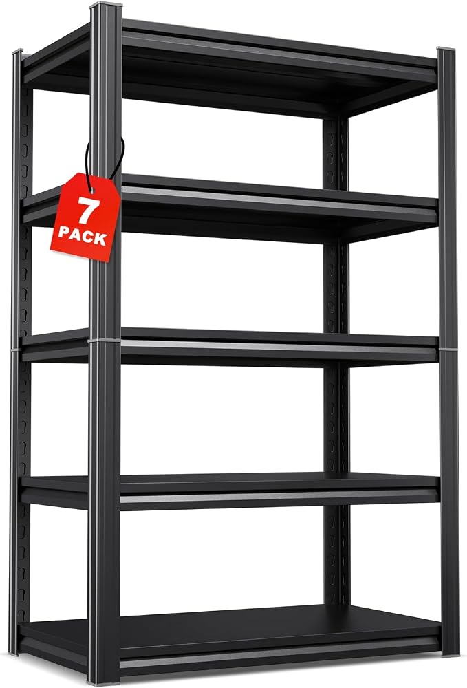 Set of 7, 71"H Garage Shelving-2050LBS 5 Tier Storage Shelves,Adjustable Heavy Duty Metal Shelving Unit and Storage Large Rack,Utility Steel Shelf For Shop Warehouse Industrial Pantry 71"x35"x16"