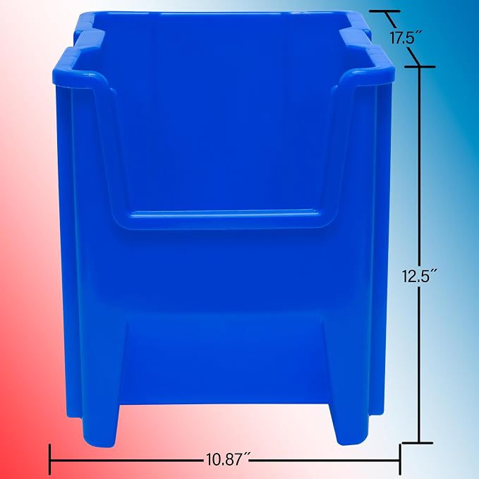Akro-Mils 13014 Stak-N-Store Stackable Storage Bins, Heavy Duty Garage Storage Containers, Open Front Plastic Organizer for Tools, Shelves, Closet Organizer, 17-/12" x 11" x 12-1/2", Blue, 4-Pack