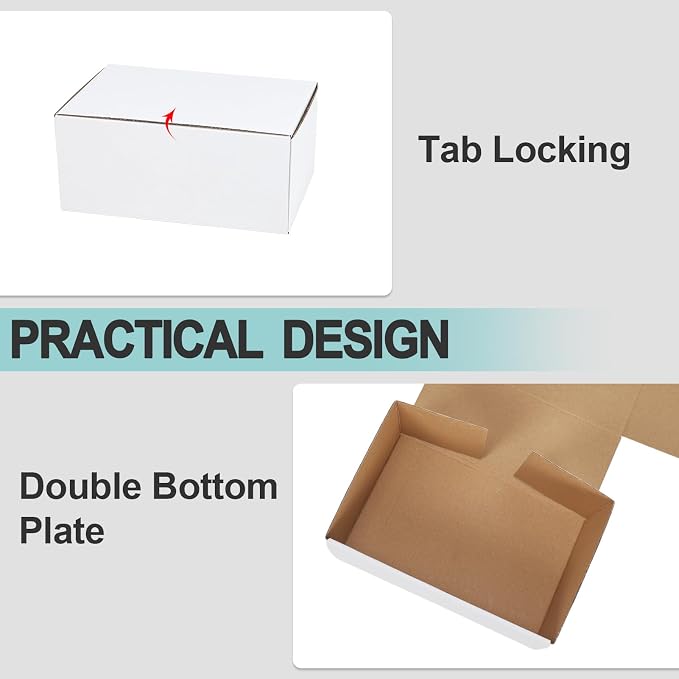CRUGLA 9x6x4 White Shipping Boxes, 25 Pack Corrugated Mailer Boxes for Small Business Packaging, Quick Fold Cardboard Mailer with Round Seal Stickers