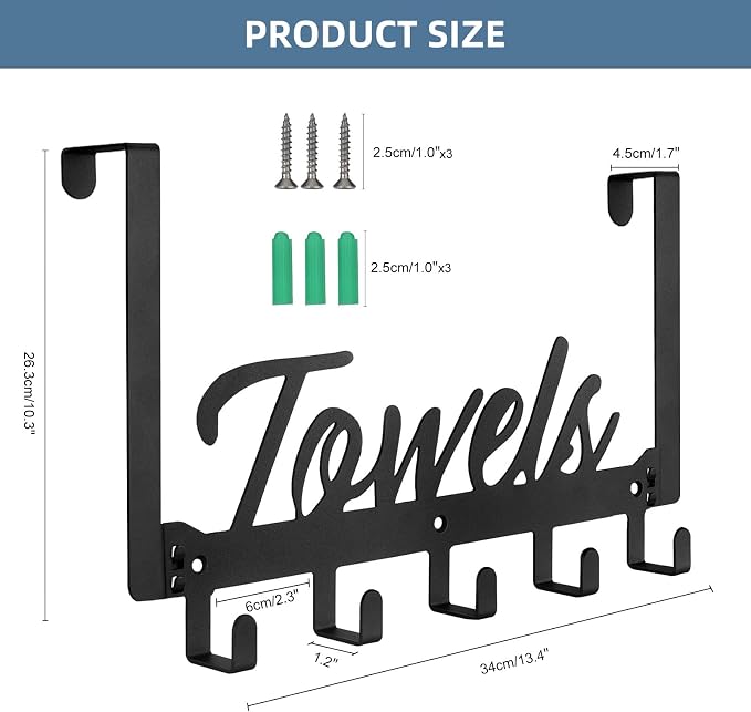 Azmoncy 2 Pack Over The Door Hooks, Heavy Duty Over Door Towel Hanger with 10 Coat Hooks for Bedroom, Bathroom, Kitchen Towels, Bags, Hats