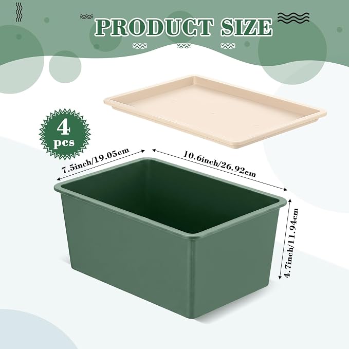 4 Pcs Storage Bins with Lids Plastic Stackable Containers for Classroom Room Organizing Shelves Christmas Ornament Box Baskets(Green,Small)