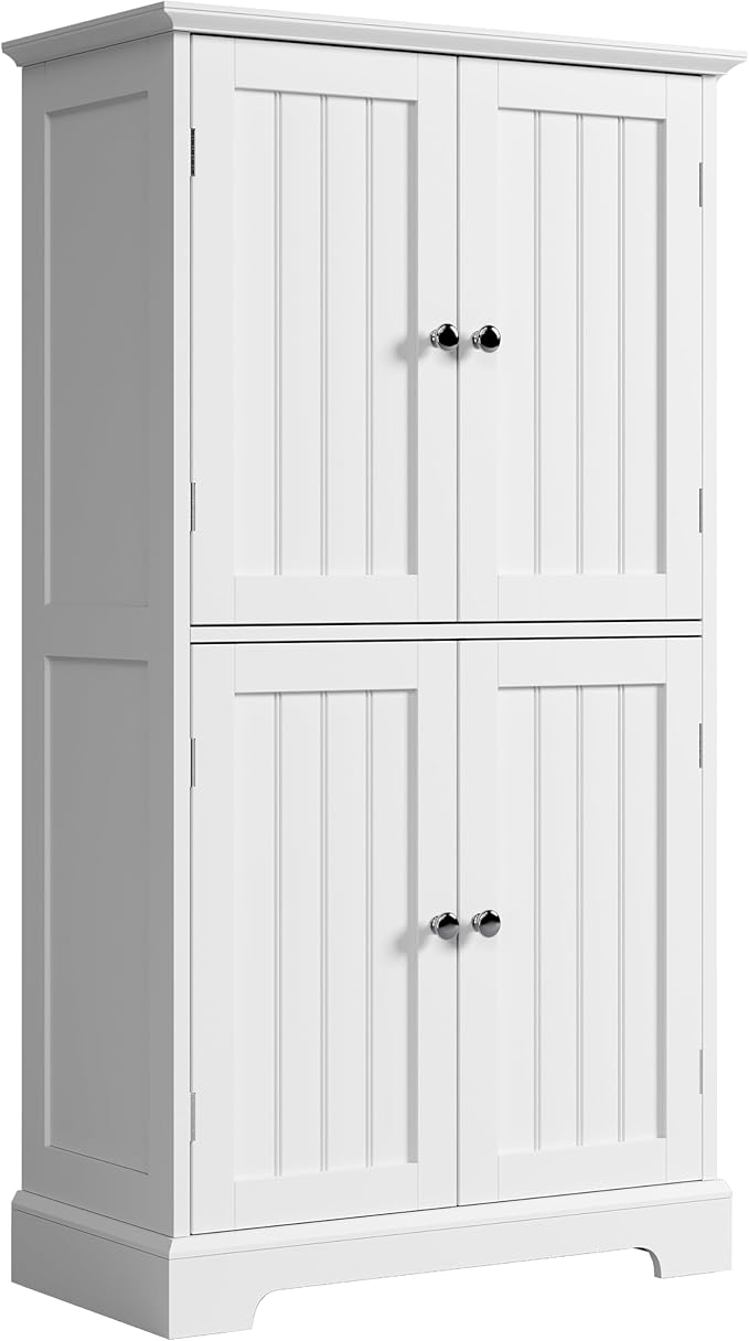 ChooChoo Bathroom Floor Cabinet with Adjustable Shelves | Bathroom Storage Cabinet, 4 Doors, Freestanding Cupboard for Living Room, White