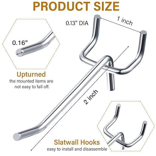 100 Pcs Peg Board Shelving Hooks Stainless Steel Hanging Board Pegs Wall Display Hooks Bulk for 1/8 1/4 Garage Storage Organizer Accessories (2.8 Inch,Silver)
