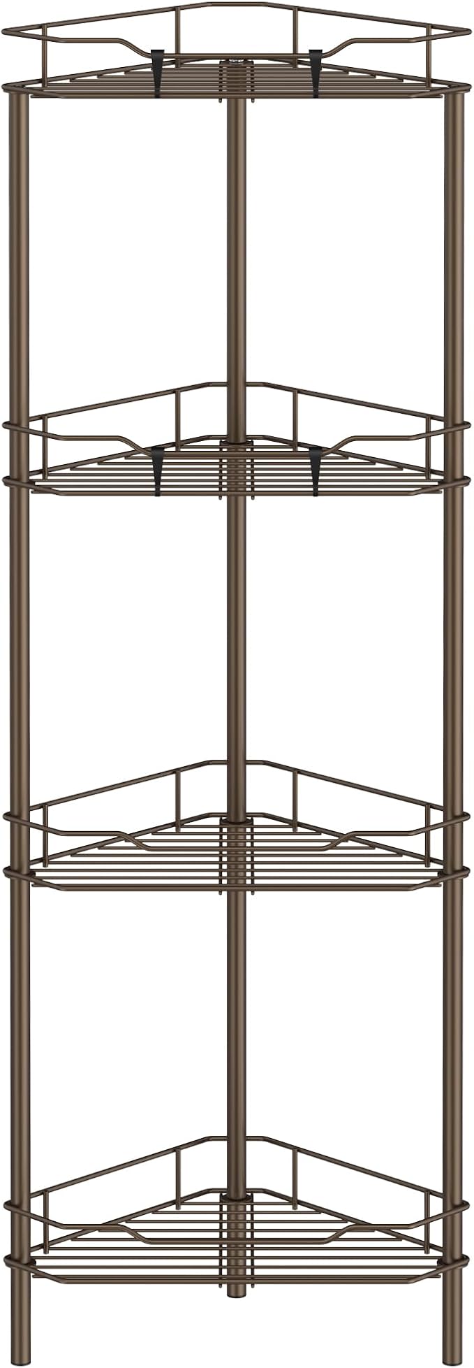 HuggieGems 4 Tier Floor Standing Corner Shower Caddy Organizer Shelf with Hooks, Bathroom Shelves Stand Rack, Bronze