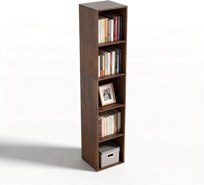 4Cube Storage Organizer, 4 Tier Cube Low Bookcase Freestanding Storage Display Organizer, Three-Cubes Open Shelf Bookshelf for Home Office (Dark Brown,Black Walnut, 4-Cube)