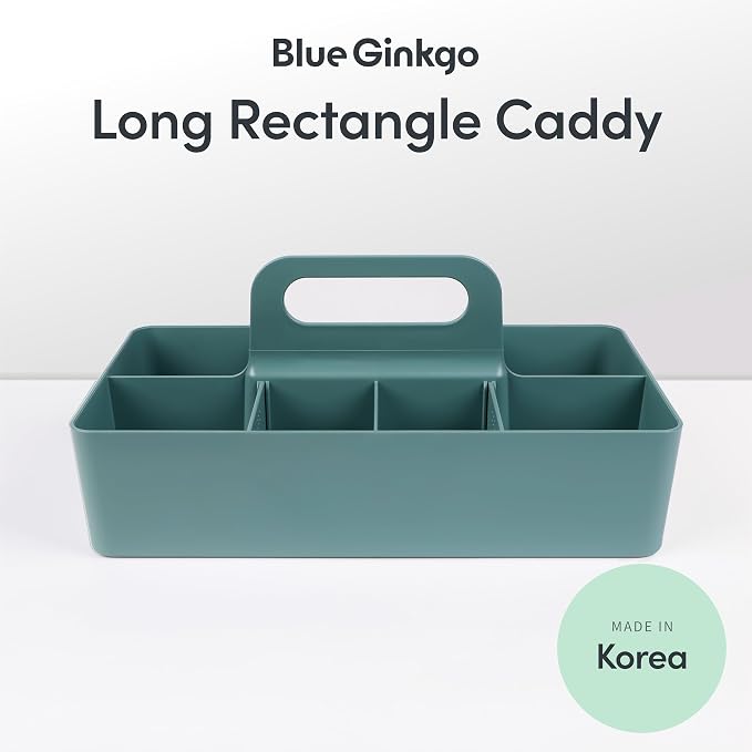 BLUE GINKGO Stackable Organizer Caddy, Long, Green, Made in Korea | Portable. Adjustable. Home, Office & School Storage.