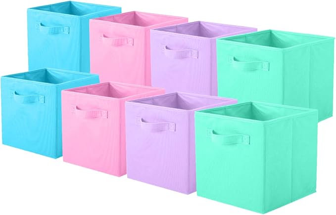 ShellKingdom Storage Bins, Foldable Fabric Storage Cubes, 8 Pack, 4 Colors | Cloth Organizer Drawer For Closet And Toys, 10.5 X 10.5 X 11 INCH, (Pink+Lavender+Light Blue+Mint Green)