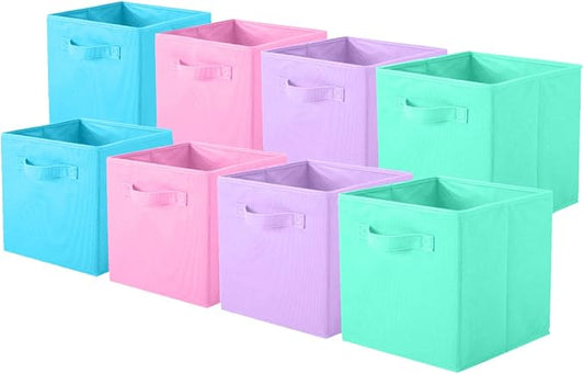 ShellKingdom Storage Bins, Foldable Fabric Storage Cubes, 8 Pack, 4 Colors | Cloth Organizer Drawer For Closet And Toys, 10.5 X 10.5 X 11 INCH, (Pink+Lavender+Light Blue+Mint Green)