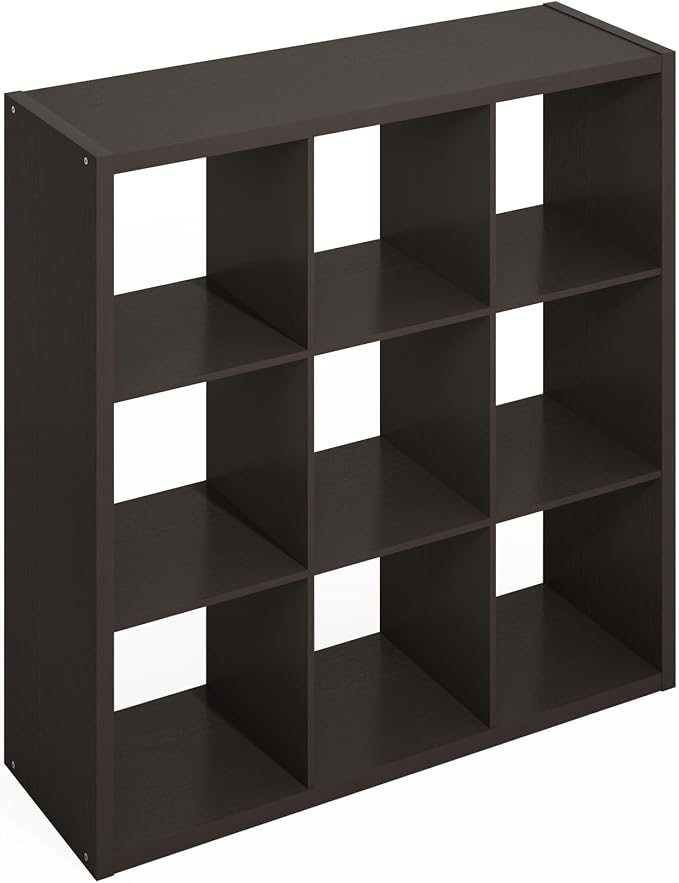 Furinno Simple 9-Cube Storage Organizer, Display Shelf, Dark Oak | Extra Thick Frame, Open Back Shelving Unit, Storage Shelves, for Organization and Storage, Living Room, Home Office
