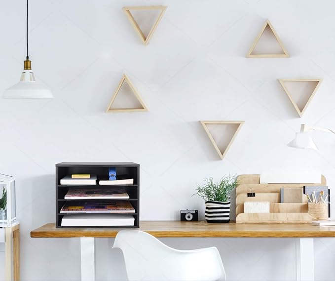 EMERIT Paper Organzier Wood Desktop Organizer Storage Letter Tray File Sorter with Adjustable Shelves for Home Office
