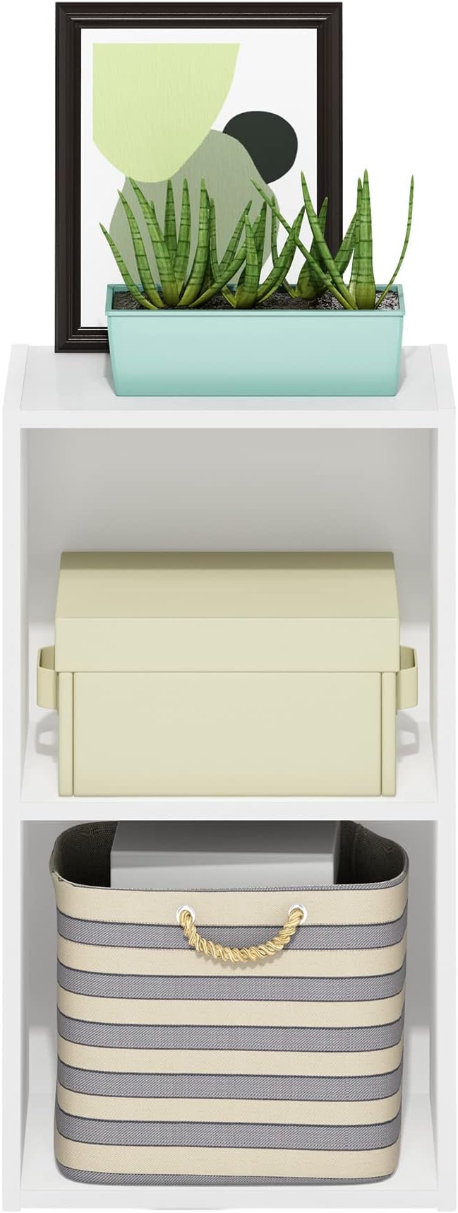 Furinno PASIR Book Shelf, 2-Tier Modern Bookshelf, Open Shelves Bookcase 9 x 12 x 21, Easy Assembly, for Living Room, Bedroom, Home Office, White