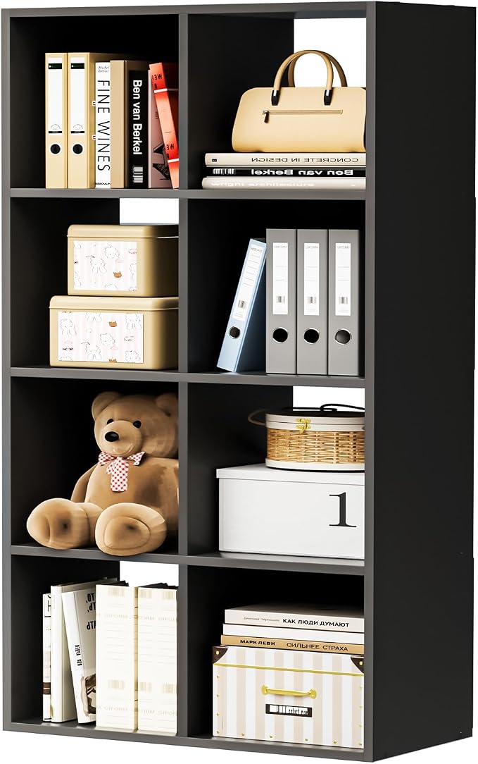 COMHOMA 8 Wood Cube Storage Organizer with Open Back and Removable Back Panels, 11In Black Cube Storage Bookshelf, Cubicle Shelf Bookcase for Home Office Bedroom Living Room, Vertical or Horizontal