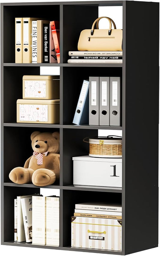 COMHOMA 8 Wood Cube Storage Organizer with Open Back and Removable Back Panels, 11In Black Cube Storage Bookshelf, Cubicle Shelf Bookcase for Home Office Bedroom Living Room, Vertical or Horizontal