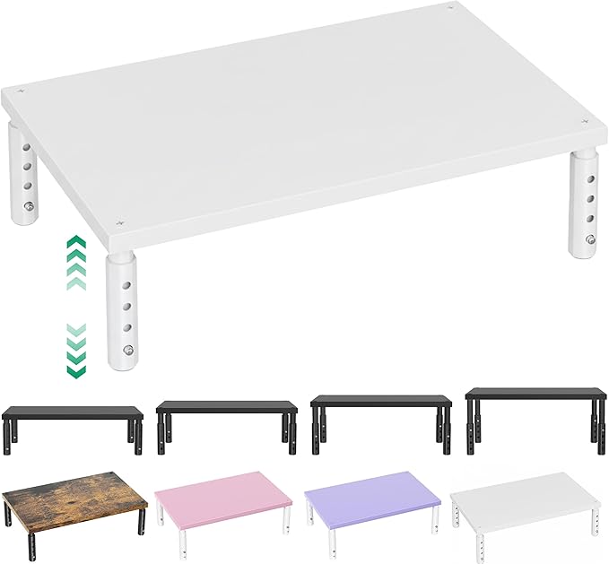 Monitor Stand Riser for Desk, Adjustable Computer & Laptop Stand, Desk Organizer for Monitor, Laptop, PC, Printer, Office Desk Accessories for Home & Office, White Wood