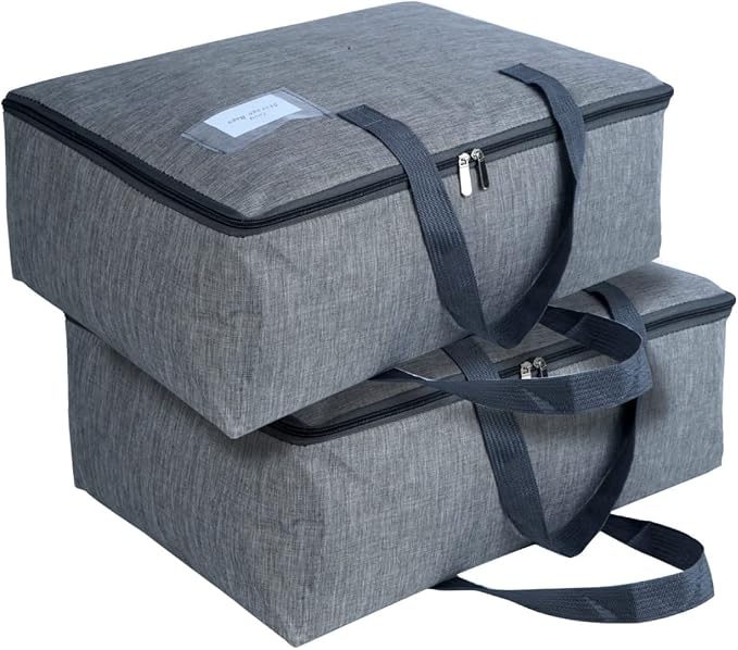 2 Pack Large Moisture-Proof Storage Moving Travel Bag Storage Container | for Comforter Pillow Blanket Quilt Bedding Clothes,Water-Resistant Linen Fabric,Storage Container for Closet Under-Bed