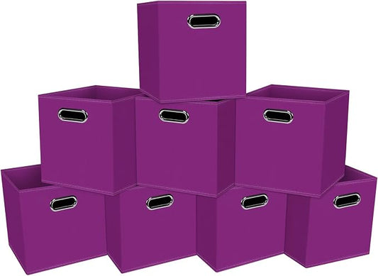 Fabric Cloth Storage Bins,Fabric Cube Organizer with Dual Handles Foldable Cube Storage Baskets for Home Bedroom Storage,Set of 8,(Purple)